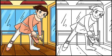 Bu renkli sayfada bir balerin ayakkabısı var. Bu illüstrasyonun bir tarafı renkli ve çocuklar için bir ilham kaynağı..