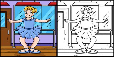 Bu boyama sayfası Plie 'de bir Balerin' i gösteriyor. Bu illüstrasyonun bir tarafı renkli ve çocuklar için bir ilham kaynağı..