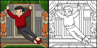 Bu renklendirme sayfası Bale Danseur 'un Sıçrayışını gösteriyor. Bu illüstrasyonun bir tarafı renkli ve çocuklar için bir ilham kaynağı..