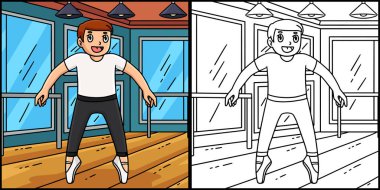 Bu renklendirme sayfası Sute Konumunda Bale Danseur 'u gösteriyor. Bu illüstrasyonun bir tarafı renkli ve çocuklar için bir ilham kaynağı..