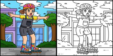 Bu renklendirme sayfası Dişi İç Patenci Uygulamasını gösteriyor. Bu illüstrasyonun bir tarafı renkli ve çocuklar için bir ilham kaynağı..