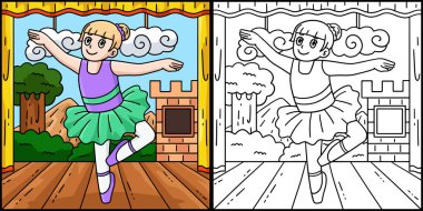 Bu renklendirme sayfasında bir Balerin Darbe yapıyor. Bu illüstrasyonun bir tarafı renkli ve çocuklar için bir ilham kaynağı..