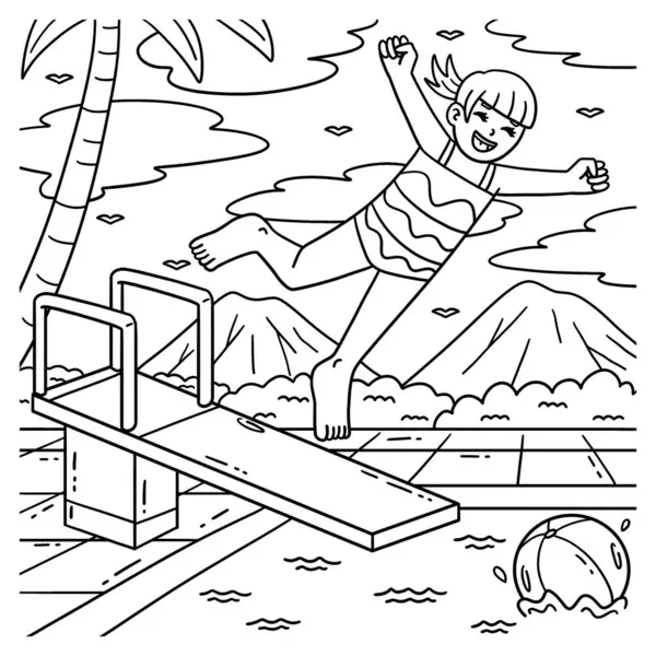 Dalış tahtasından atlayan Yüzücü Kız 'ın şirin ve komik renkli bir sayfası. Çocuklar için saatlerce boyama eğlencesi sağlıyor. Bu sayfayı boyamak çok kolaydır. Küçük çocuklar ve yeni yürümeye başlayanlar için uygun..