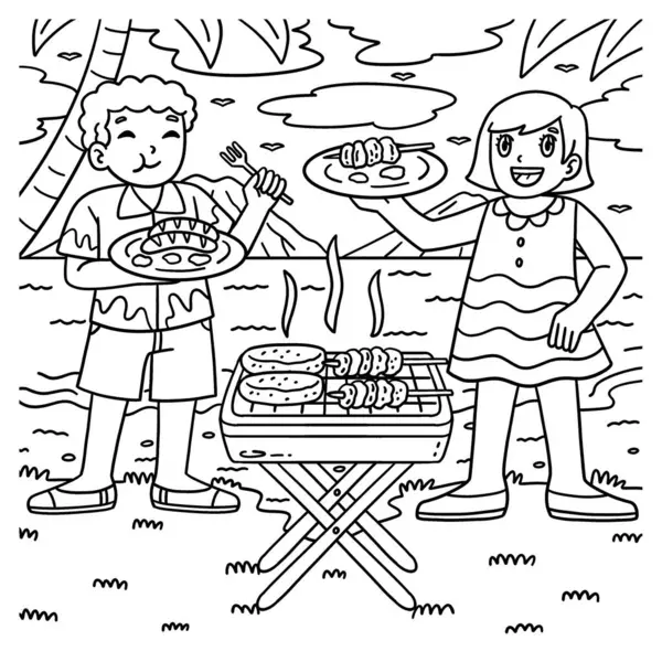 Mangal ve ızgara yapan çocukların yediği şirin ve komik renkli bir sayfa. Çocuklar için saatlerce boyama eğlencesi sağlıyor. Bu sayfayı boyamak çok kolaydır. Küçük çocuklar ve yeni yürümeye başlayanlar için uygun..