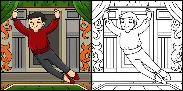 Bu renklendirme sayfası Bale Danseur 'un Sıçrayışını gösteriyor. Bu illüstrasyonun bir tarafı renkli ve çocuklar için bir ilham kaynağı..