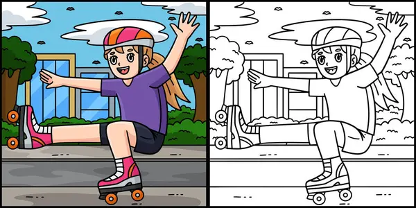 Bu renkli sayfada tek bacaklı patenci kız var. Bu illüstrasyonun bir tarafı renkli ve çocuklar için bir ilham kaynağı..