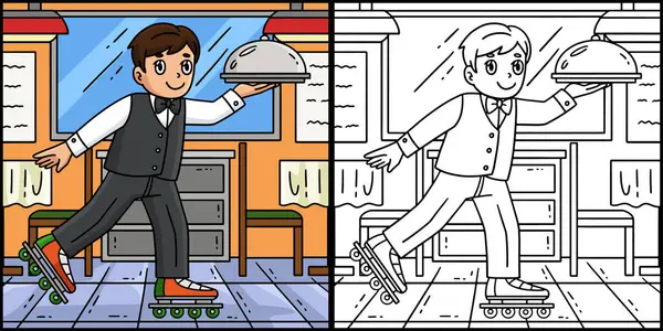 Bu boyama sayfası Inline Skates Garson 'ı gösteriyor. Bu illüstrasyonun bir tarafı renkli ve çocuklar için bir ilham kaynağı..