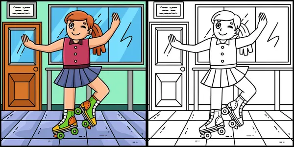 Bu renkli sayfa patenci bir kızın dans edişini gösteriyor. Bu illüstrasyonun bir tarafı renkli ve çocuklar için bir ilham kaynağı..
