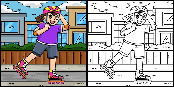 Bu renklendirme sayfası Miğfer Ayarlayan Kadın İç Patenci 'yi gösterir. Bu illüstrasyonun bir tarafı renkli ve çocuklar için bir ilham kaynağı..