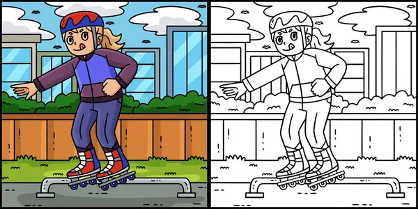 Bu renklendirme sayfası, Demiryolu 'ndaki Kadın İç Patenci Öğütücüsünü gösteriyor. Bu illüstrasyonun bir tarafı renkli ve çocuklar için bir ilham kaynağı..