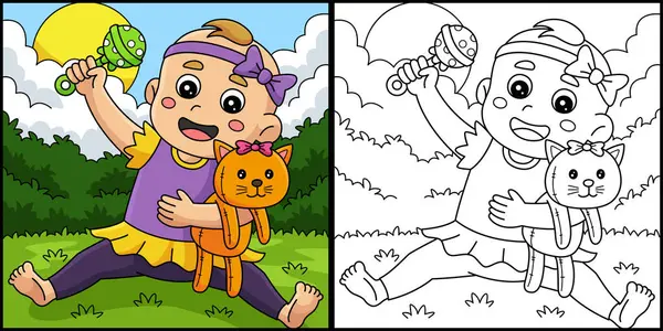 Bu boyama sayfasında Oyuncaklarla Oynayan Bebek için Bebek Duşu var. Bu illüstrasyonun bir tarafı renkli ve çocuklar için bir ilham kaynağı..