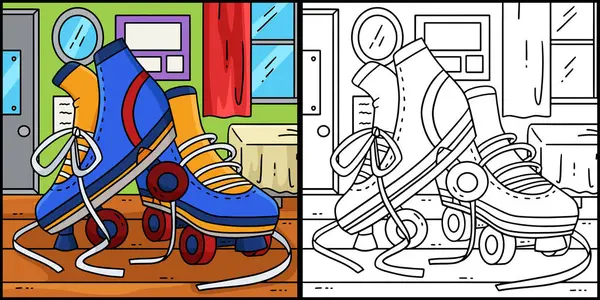 Bu renklendirme sayfası gevşek ayakkabı bağcıklı paten kaymalarını gösteriyor. Bu illüstrasyonun bir tarafı renkli ve çocuklar için bir ilham kaynağı..