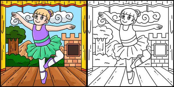 Bu renklendirme sayfasında bir Balerin Darbe yapıyor. Bu illüstrasyonun bir tarafı renkli ve çocuklar için bir ilham kaynağı..