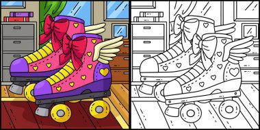 Bu boyama sayfasında Paten Kızlar İçin Patenler var. Bu illüstrasyonun bir tarafı renkli ve çocuklar için bir ilham kaynağı..