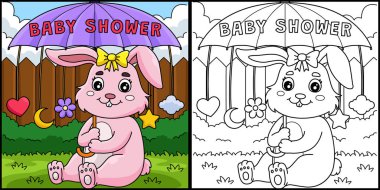 Bu renkli sayfa Bebek Duşu Tavşan Kızı 'nı gösteriyor. Bu illüstrasyonun bir tarafı renkli ve çocuklar için bir ilham kaynağı..