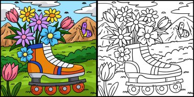 Bu renklendirme sayfası, filizlenen çiçeklerle Inline Pkates 'i gösteriyor. Bu illüstrasyonun bir tarafı renkli ve çocuklar için bir ilham kaynağı..