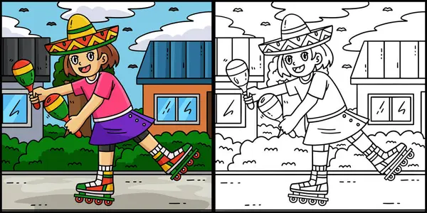 Bu renklendirme sayfası Maracas 'ı oynayan bir Kadın İç Patenci' yi gösteriyor. Bu illüstrasyonun bir tarafı renkli ve çocuklar için bir ilham kaynağı..