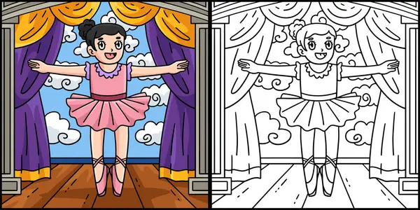 Bu boyama sayfasında Toes 'ta bir balerin var. Bu illüstrasyonun bir tarafı renkli ve çocuklar için bir ilham kaynağı..