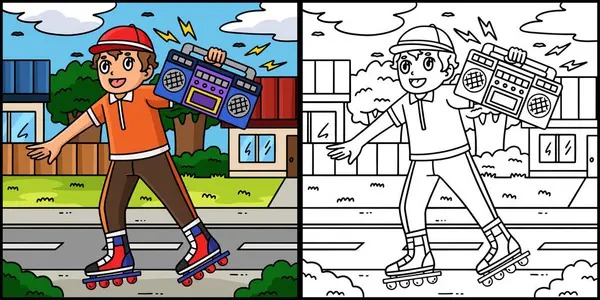 Bu boyama sayfasında Radyo Taşıyan İç Patenci var. Bu illüstrasyonun bir tarafı renkli ve çocuklar için bir ilham kaynağı..