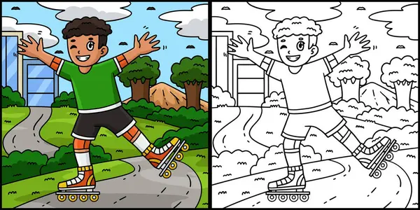 Bu boyama sayfası Inline Skater Waving 'i gösteriyor. Bu illüstrasyonun bir tarafı renkli ve çocuklar için bir ilham kaynağı..