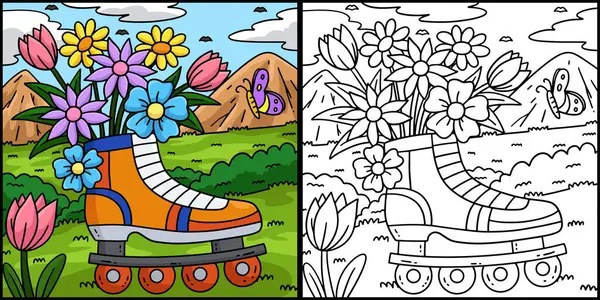 Bu renklendirme sayfası, filizlenen çiçeklerle Inline Pkates 'i gösteriyor. Bu illüstrasyonun bir tarafı renkli ve çocuklar için bir ilham kaynağı..
