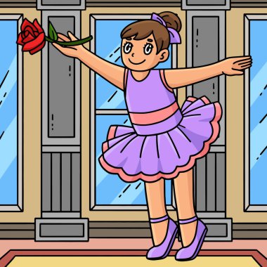 Bu karikatür, bir çiçekle dans eden balerini gösteriyor.