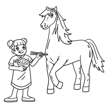 At Yılı 'nın sevimli ve komik bir renkli sayfası. Kız ve At 2026. Çocuklar için saatlerce boyama eğlencesi sağlıyor. Renklendirmek için, bu sayfa çok kolaydır. Küçük çocuklar ve yeni yürümeye başlayanlar için uygun..