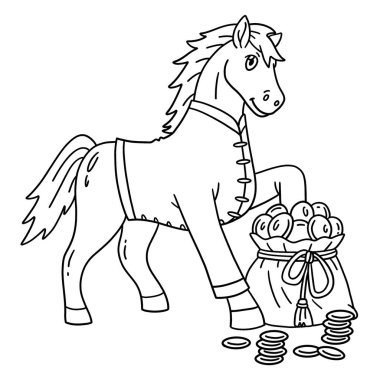 Para Çantası ile At Yılı 2026 'nın sevimli ve komik renkli sayfası. Çocuklar için saatlerce boyama eğlencesi sağlıyor. Renklendirmek için, bu sayfa çok kolaydır. Küçük çocuklar ve yeni yürümeye başlayanlar için uygun..