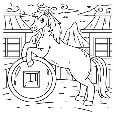 At Yılı 2026 ve Fortune Coin 'in sevimli ve komik renkli sayfası. Çocuklar için saatlerce boyama eğlencesi sağlıyor. Renklendirmek için, bu sayfa çok kolaydır. Küçük çocuklar ve yeni yürümeye başlayanlar için uygun..