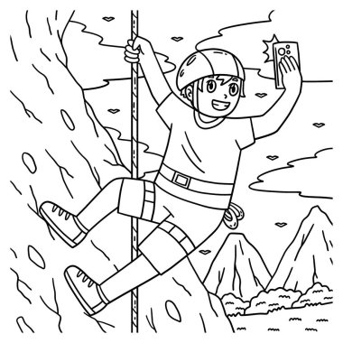 Tırmanırken kayalara tırmanan bir çocuğun şirin ve komik renkli bir sayfası. Çocuklar için saatlerce boyama eğlencesi sağlıyor. Renklendirmek için, bu sayfa çok kolaydır. Küçük çocuklar ve yeni yürümeye başlayanlar için uygun..