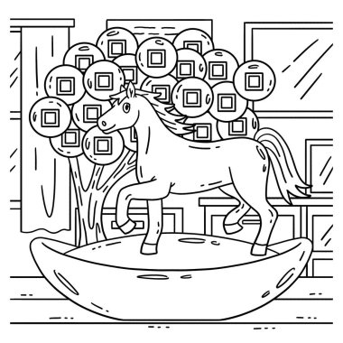 At Yılı 2026 ve Sikke Ağacı 'nın sevimli ve komik renkli sayfası. Çocuklar için saatlerce boyama eğlencesi sağlıyor. Renklendirmek için, bu sayfa çok kolaydır. Küçük çocuklar ve yeni yürümeye başlayanlar için uygun..