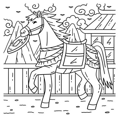 At Yılı 2026 'nın sevimli ve komik renkli sayfası. Fal madeni paralarını ısırıyor. Çocuklar için saatlerce boyama eğlencesi sağlıyor. Renklendirmek için, bu sayfa çok kolaydır. Küçük çocuklar ve yeni yürümeye başlayanlar için uygun..