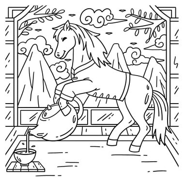 At 2026 Çayı 'nın şirin ve komik renkli bir sayfası. Çocuklar için saatlerce boyama eğlencesi sağlıyor. Renklendirmek için, bu sayfa çok kolaydır. Küçük çocuklar ve yeni yürümeye başlayanlar için uygun..