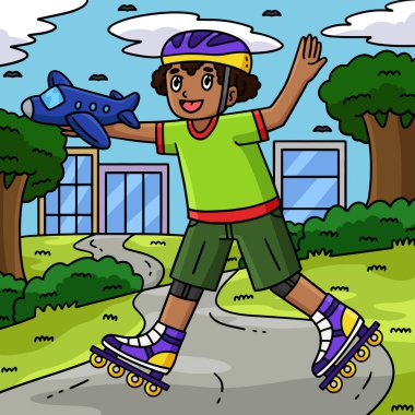 Bu karikatür klip, oyuncakla Inline Paten Boy 'u gösteriyor