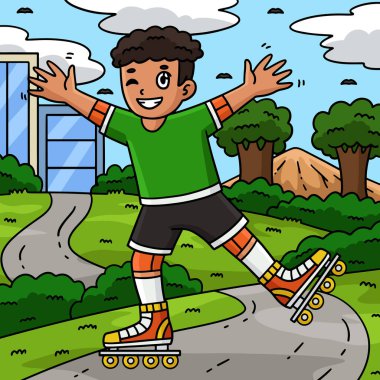 Bu karikatür parçası Inline Skater Waving illüstrasyonunu gösterir