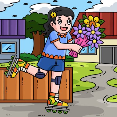 Bu karikatür klipinde çiçek desenli bir Dişi İnline Paten gösteriliyor.