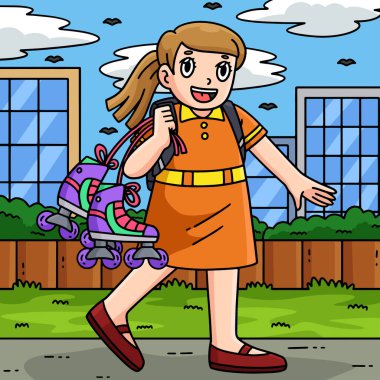 Bu karikatür klipinde Dişi Inline Paten Taşıyan Patenci illüstrasyonunu gösteriyor