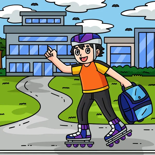 Bu karikatür, okul çantalı bir Inline Pkater 'ı gösteriyor.