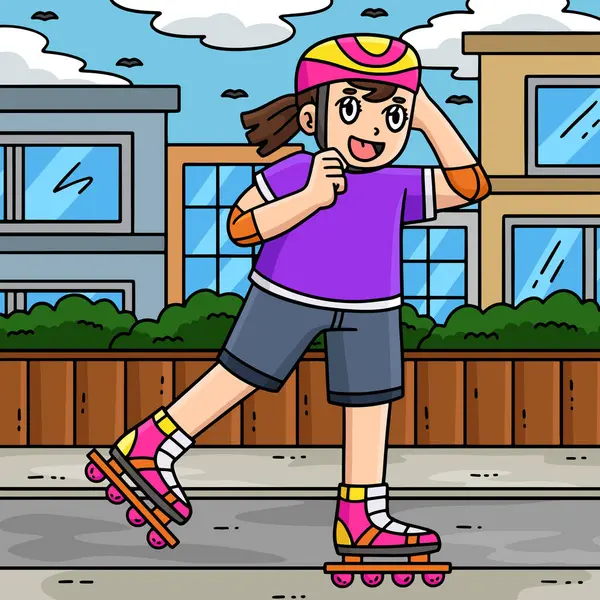 Bu karikatür klibinde Miğferini ayarlayan bir Kadın İç Patenci var..