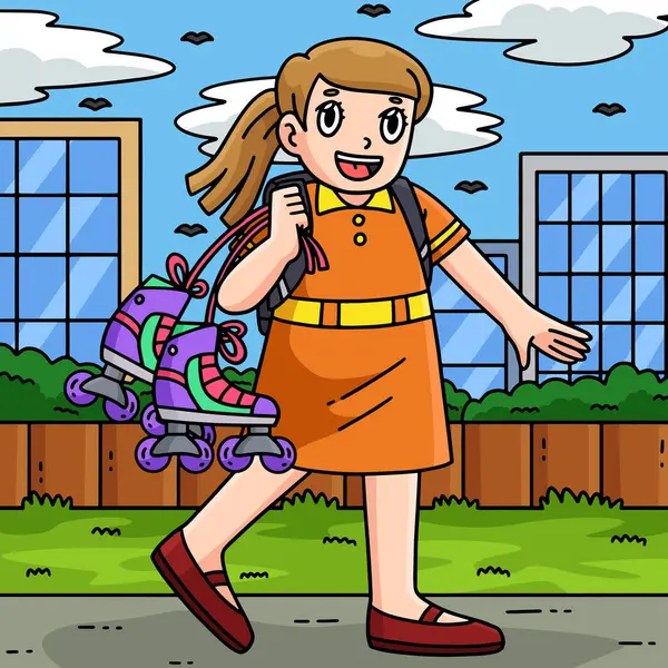 Bu karikatür klipinde Dişi Inline Paten Taşıyan Patenci illüstrasyonunu gösteriyor