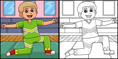 Bu renklendirme sayfasında ponpon kızların önünde diz çöken bir erkek amigo var. Bu illüstrasyonun bir tarafı renkli ve çocuklar için bir ilham kaynağı.. 