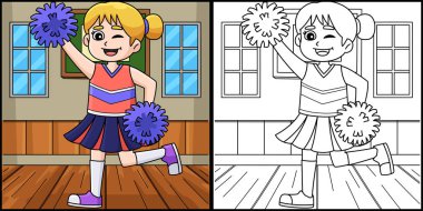 Bu boyama sayfasında amigo kızların dans ettiği bir kız var. Bu illüstrasyonun bir tarafı renkli ve çocuklar için bir ilham kaynağı.. 