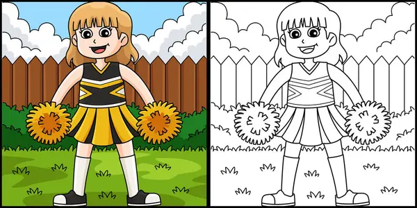 Bu boyama sayfasında amigo kızların ponpon kızlarını tutan bir ponpon kız var. Bu illüstrasyonun bir tarafı renkli ve çocuklar için bir ilham kaynağı.. 