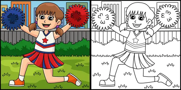 Bu boyama sayfasında amigo kızların dizlerinin üstüne çöktüğü bir ponpon kız var. Bu illüstrasyonun bir tarafı renkli ve çocuklar için bir ilham kaynağı.. 