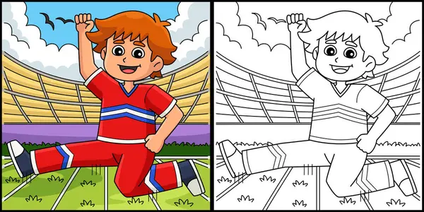 Bu boyama sayfasında ponpon kızların erkek atlamasıyla ilgili bir yazı var. Bu illüstrasyonun bir tarafı renkli ve çocuklar için bir ilham kaynağı.. 