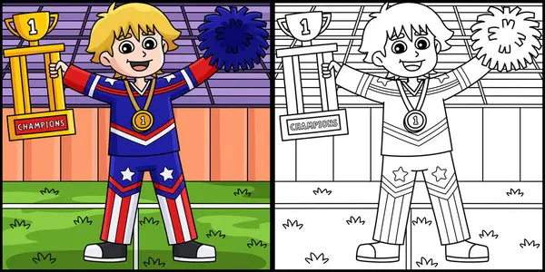 Bu boyama sayfasında amigo kızların ponpon kızlarının kupa tutuşu var. Bu illüstrasyonun bir tarafı renkli ve çocuklar için bir ilham kaynağı.. 