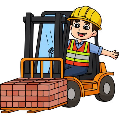 Bu karikatür parçası Forklift illüstrasyonlu bir İnşaat İşçisini gösterir.