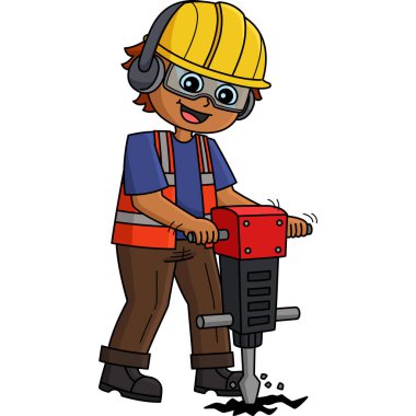 Bu karikatür, İnşaat İşçisi Jack Hammering Road illüstrasyonunu gösteriyor..