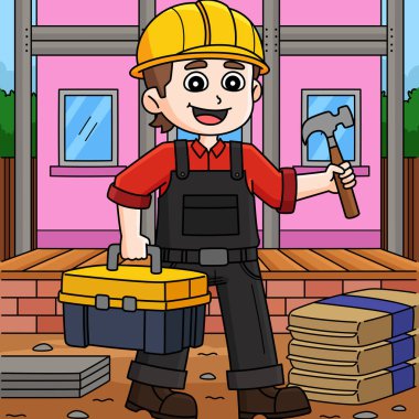 Bu karikatür parçası Araç Kutusu illüstrasyonlu bir İnşaat İşçisi gösterir.