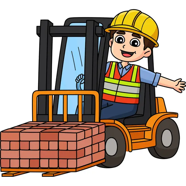 Bu karikatür parçası Forklift illüstrasyonlu bir İnşaat İşçisini gösterir.